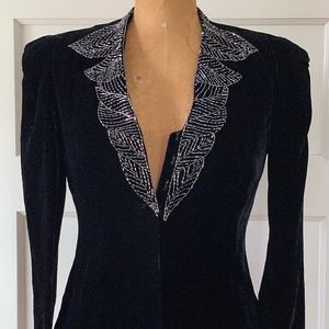 Black Panne Velvet Women 80s Vintage Evening Jacket - Lee Jordan Size 0 - 4
